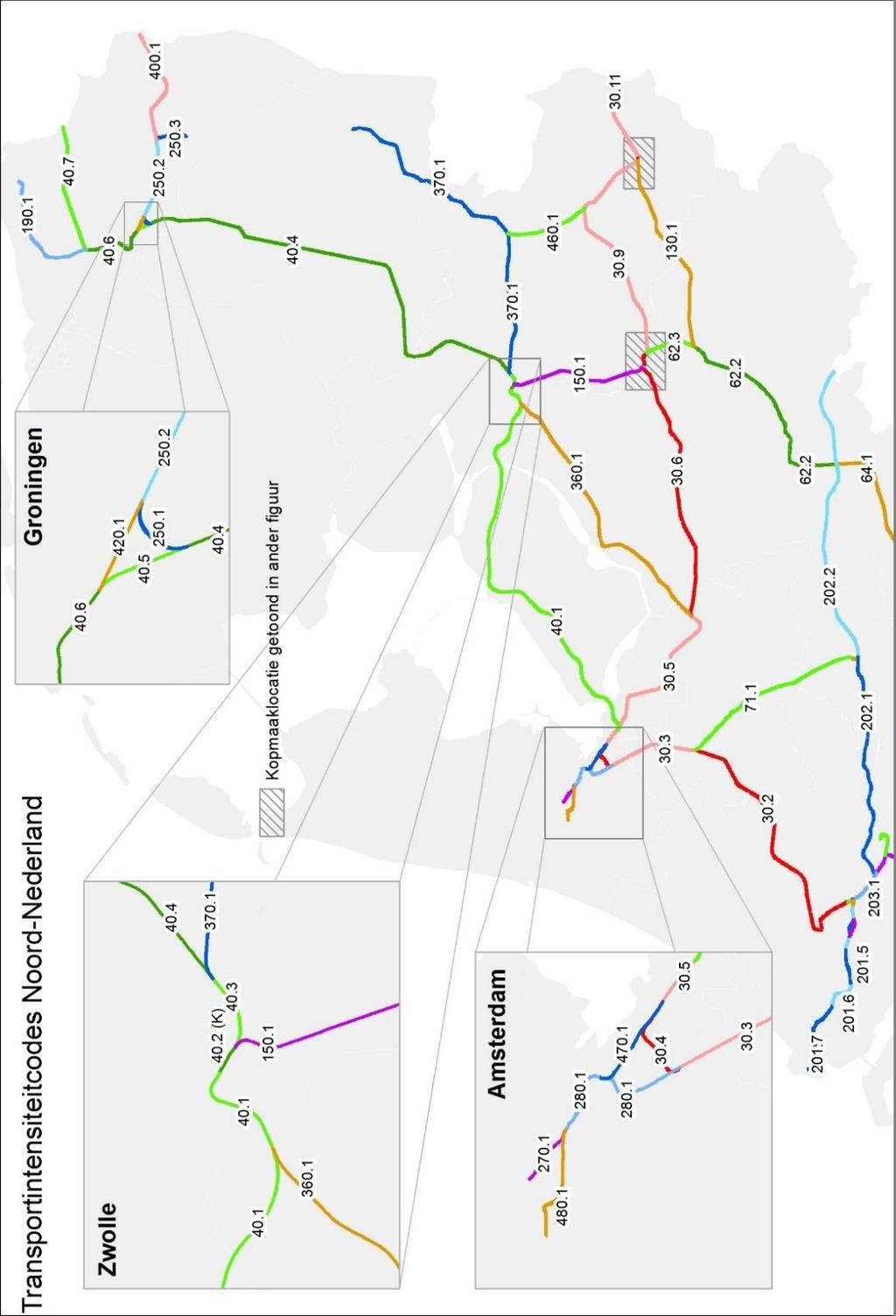 Realisatierapport RDS_15_K2 20 4. Bijlagen Overzicht Basisnet Routecodering en Transportintensiteitscodes De figuren 16 en 17 tonen de routecodering (getal voor de.