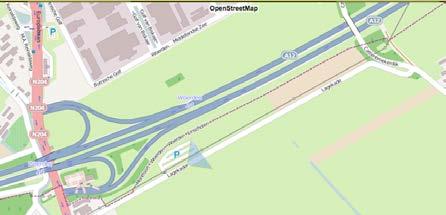 Door de strakke bundeling volgt het de bocht van de A2 om ter hoogte van de spoorlijn naar het westen te