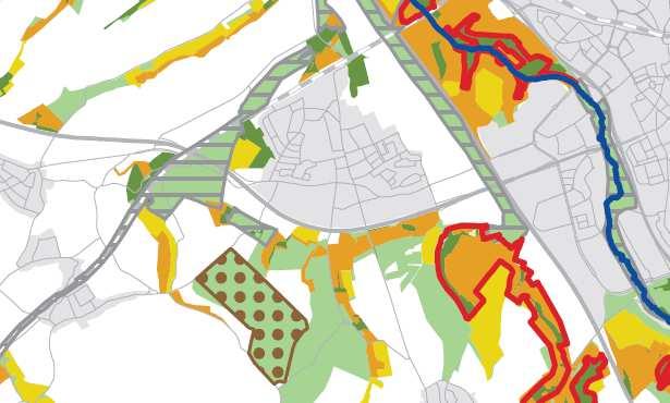 Figuur 5. Plangebied (binnen rode driehoek) ten opzichte van de EHS en POG (bron: provincie Limburg).