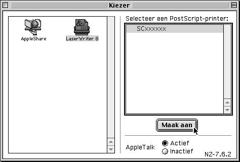 Plaats de "Software CD-ROM" met "Disc 2" op de voorkant van de cd-rom. Dubbelklik op het pictogram [CD-ROM] ( ) op het bureaublad. 8 9 Selecteer [Kiezer] in het Apple-menu. Een printer aanmaken.