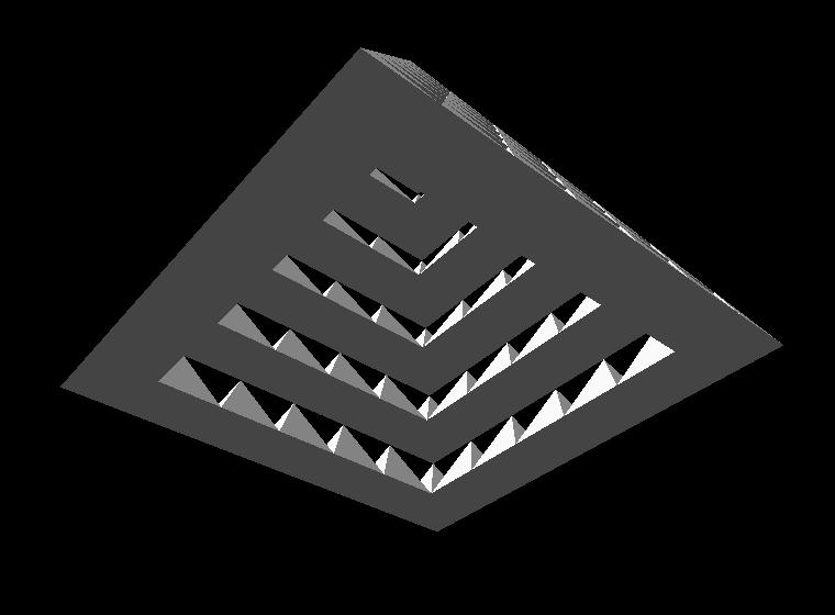 de getekende 3D-structuur bepaalt. Hierin wordt de 3D structuur volledig uitgehold en enkel de piramides aan de rand worden behouden.