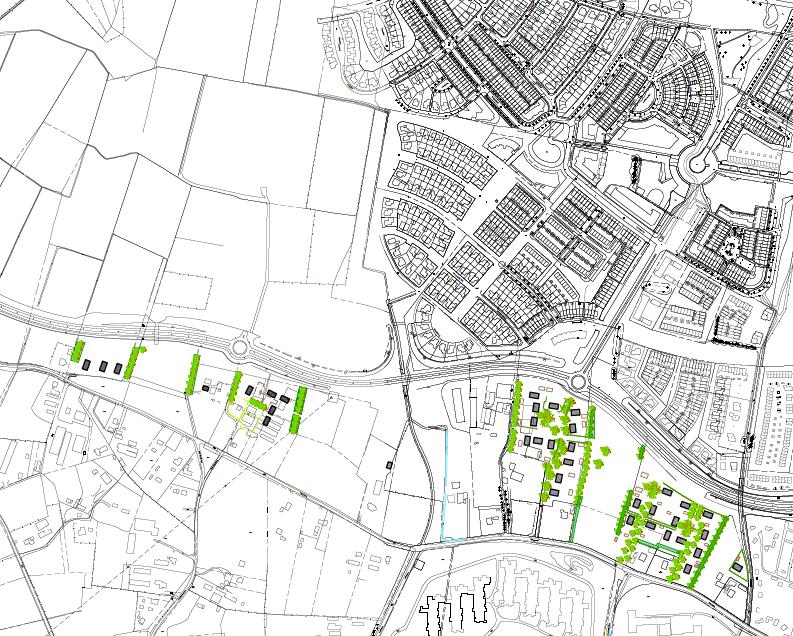 Figuur 2 Geplande bebouwing in deelgebied Groene Zoom, in grijs de