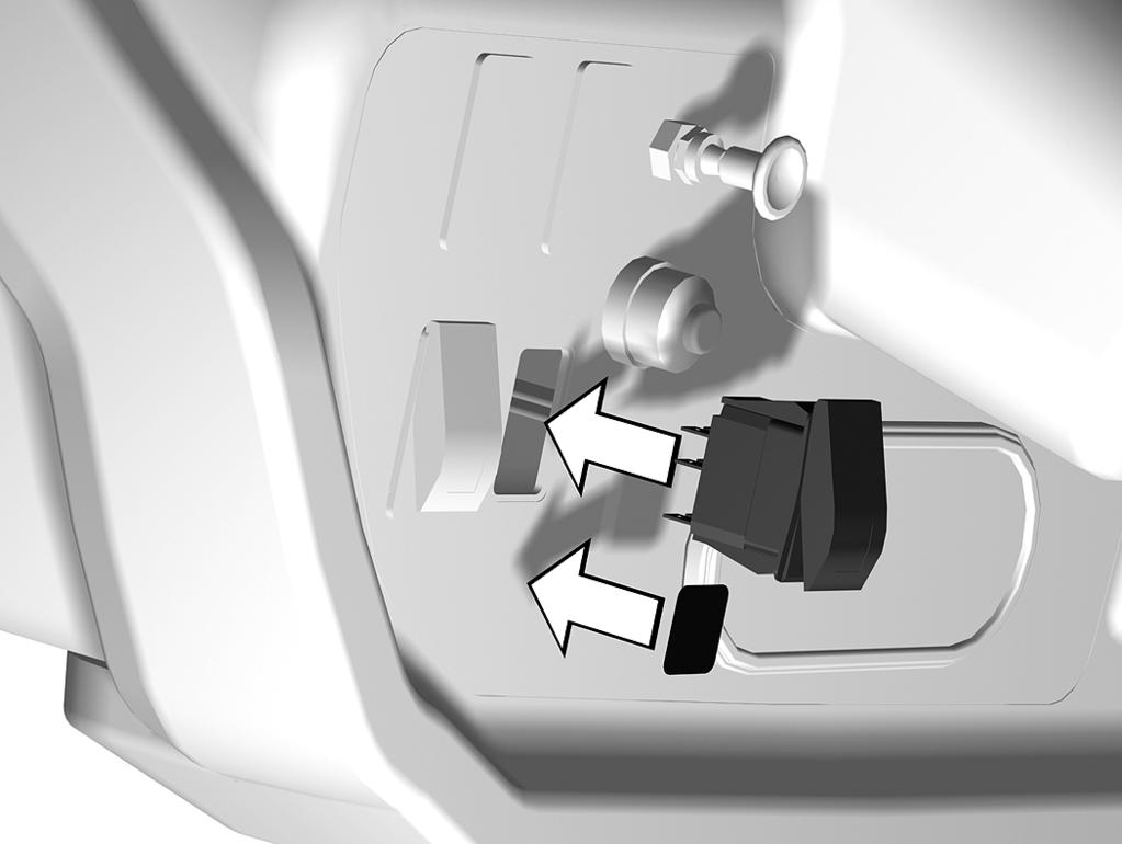 Bevestig de slangen van de koeler met behulp g009943 van 2 kabelbinders aan de hefcilinderslangen die onder de voorzijde van de motor doorlopen. Figuur 17 1. Opening in dashboard 2.