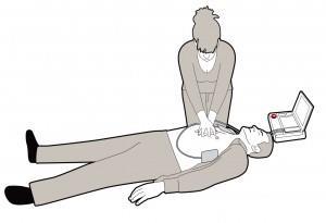 Als de AED er is Onderbreek de borstcompressies zo kort mogelijk Ontbloot de borstkas Zet de AED aan Doe