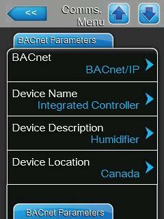 Tabblad: BACnet Parameter BACnet: Met deze instelling kunt u de communicatie via geïntegreerde BACnet-interfaces inschakelen ("MSTP" of "BACnet IP") of uitschakelen ("Off").