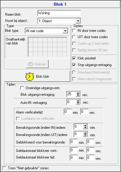 SATEL INTEGRA 43 de TOEGANG BLOK TIJDELIJK GEBLOKKEERD rechten. Een alarm kan de blokkering opheffen (zie ALARM UITSCH. TOESTAAN optie). Algemeen blok type "EN" [Algem.