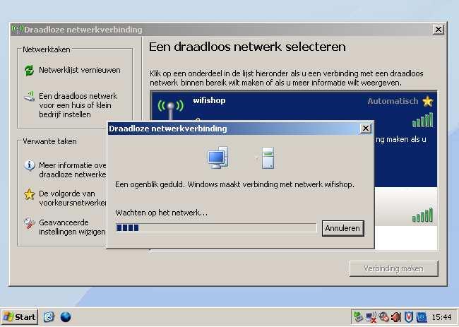 Als Windows XP klaar is met het verbinding maken dan zal hij automatisch de venster sluiten of laten opstaan, dit is verschillend bij sommige versies van Windows XP.