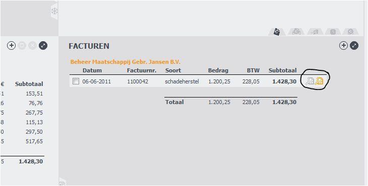Wilt u nadat de factuur is gemaakt nog iets toevoegen dan kunt u dat doen door opnieuw te kiezen voor het oranje