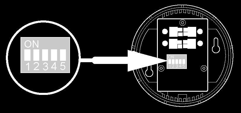 Stap 2 Instellen CO₂-sensor De CO 2 -sensoren zijn aan de achterzijde voorzien van een vijftal dipswitches.