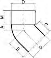 Inbouwmaten PVC hemelwaterafvoer HWA hulpstukken Bochten 22 30' lijmverbinding mof/spie Diam.