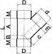 Inbouwmaten PVC binnenriolering Hulpstukken binnenriolering lijmverbinding T-stukken 45 lijmverbinding met 3 moffen D x d A B C L M m