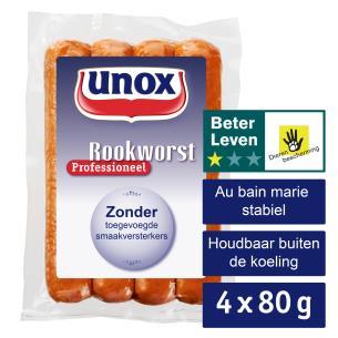 Bruikbaar in combinatie met het concept Broodje Unox De rookworst is te bereiden in heet water of in de magnetron.