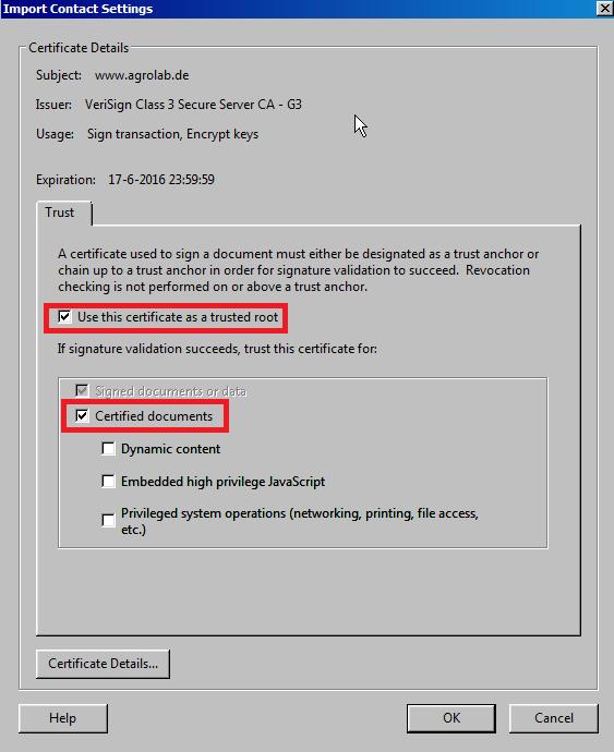 Zet vinkjes bij Use this certificate