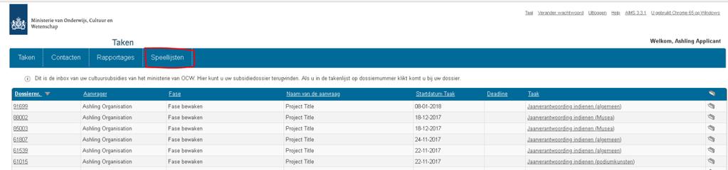 Speellijsten 11 Het subsidiemanagementsysteem bevat ook een speellijsten module. Deze module is gekoppeld aan de organisatie, en niet aan het subsidiedossier.