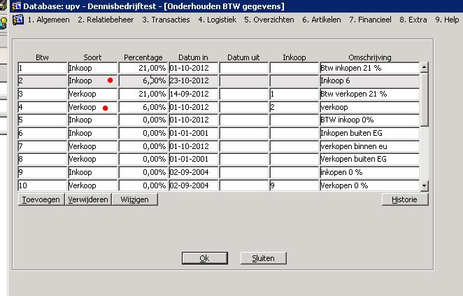 Dubbelklik op de BTW code en u komt in het volgende scherm. Hier kunt u de Datum uit invullen van de BTW code.