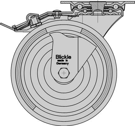 0 9. Varianten/extra's Blickle wiel- en draaikransrem Blickle wiel- en draaikransrem Met de volgende remsystemen kan de rij- en draaibeweging van zwenkwielen in rusttoestand geblokkeerd worden (wiel-