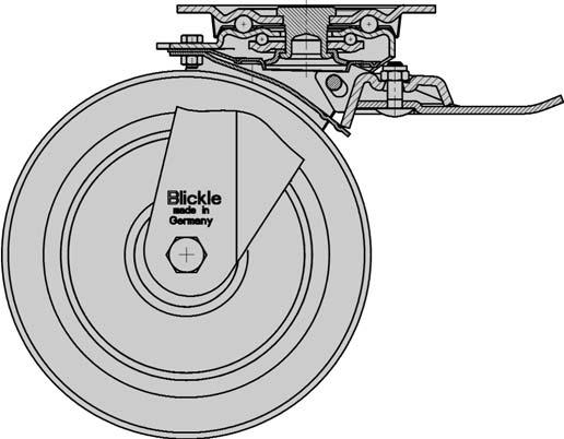 1 9. Varianten/extra's Blickle wiel- en draaikransrem Blickle "ideal-stop" (toevoeging bestelnummer: -IS) voor transportwielen en zwaarlast-wielen Dit remsysteem realiseert een krachtige