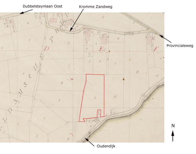 Oudendijk 162a, Dordrecht Ondergronds 76 Op een kaart van Van Nispen uit 1673 is direct ten zuiden van het onderzoeksgebied een boerderij aan de Oudendijk te zien (afb. 8).
