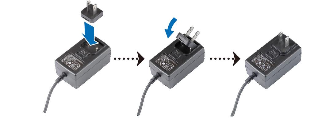 Uw DiskStation opstarten 1 Schuif de stekkeradapter op de AC-voedingsadapter.