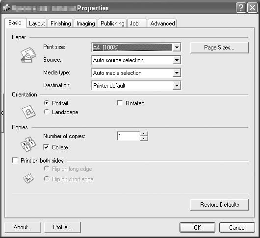 Basisbediening 6 Selecteer het tabblad Basis en klik op de knop Afdrukformaat om het papierformaat te selecteren.
