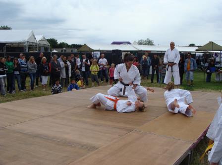 Op een klein podium mochten een aantal karateka s onder leiding van Jerry hun kunsten