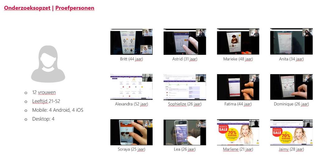 We deden daarom een usability onderzoek onder 12 participanten (doelgroep: vrouwen, leeftijd 21-52) om de eerste