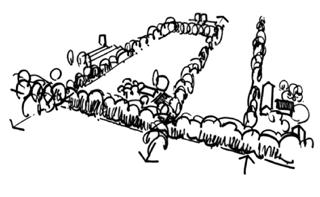 Leg in de westelijke dorpsrand van Uddel paden langs kavelgrensbeplantingen aan.