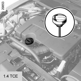 Het verschil tussen het hoogste en het laagste peil op de peilstaaf 2 is (afhankelijk van de motor) ongeveer 1,5 tot 2 liter; wacht 10 minuten om de olie naar beneden te laten zakken in de