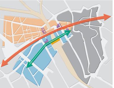 Visie Visie op het Stationsgebied: Stadscorridor en Centrumboulevard Het Masterplan sluit aan bij ontwikkelingen in de gehele stad en brengt de schaal van het Stationsgebied daarmee in evenwicht.