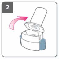 Open de inhalator: Houd de onderkant van de inhalator