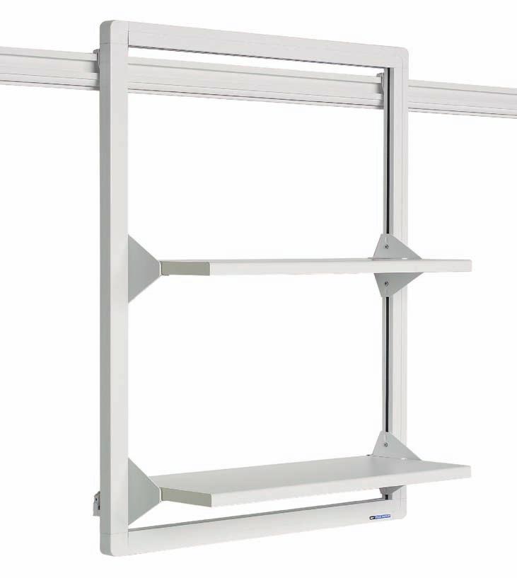 GB PartnerLine Rail rack Rail racks with two shelves for books, office accessories, TV/video, etc. Finished in the white PartnerLine profile with white synthetic corner caps.