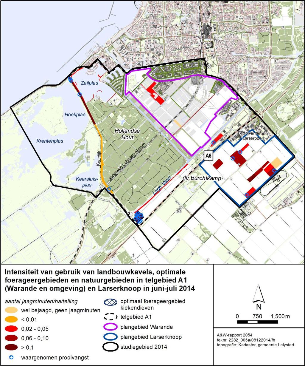 14 A&W-rapport 2054 De Warande en Larserknoop als foerageergebied voor in de Oostvaardersplassen broedende kiekendieven in Figuur 3.