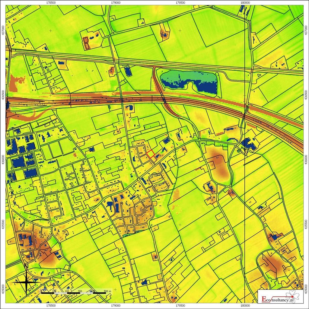 Figuur 14. Situering van het plangebied binnen het Actueel Hoogtebestand Nederland (AHN) Herveld (gemeente Overbetuwe) - St.