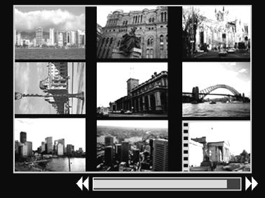 Geselecteerd beeld Film Schakelen tussen reeksen van negen beelden De springbalk wordt weergegeven wanneer u de zoomknop in de indexweergave naar drukt en u kunt