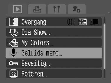 Geluidsmemo's aan beelden toevoegen In de weergavemodus (enkelvoudige weergave en indexweergave) kunt u aan beelden geluidsmemo's van maximaal 1 minuut koppelen.