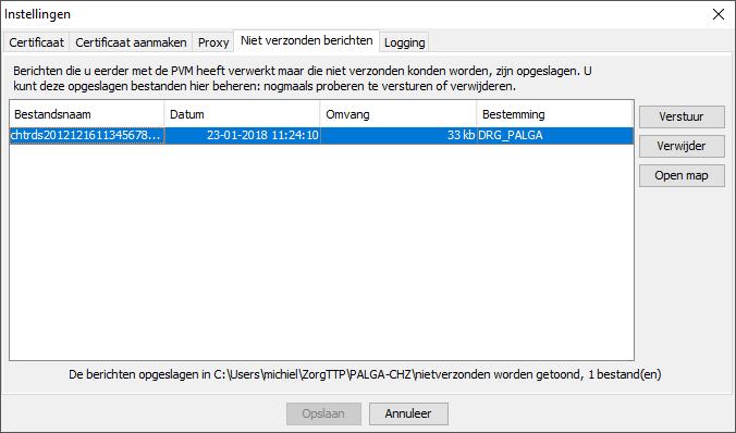 U kunt dit bestand zodra u weer beschikt over een internetverbinding vanuit de PVM versturen.