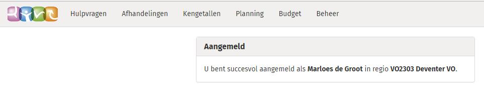 aangemeld als (naam) in de regio VO2303