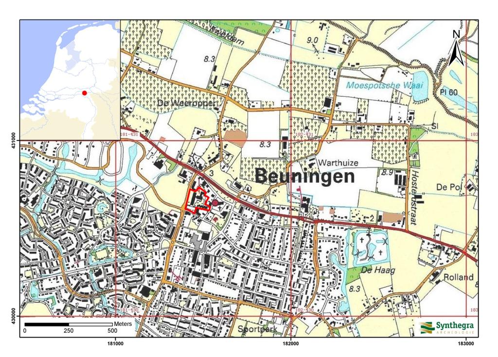S194 1.3 Ligging en huidige situatie plangebied Het plangebied is circa 1,3 ha groot en ligt aan de Wilhelminalaan in Beuningen (afbeelding 1.1).