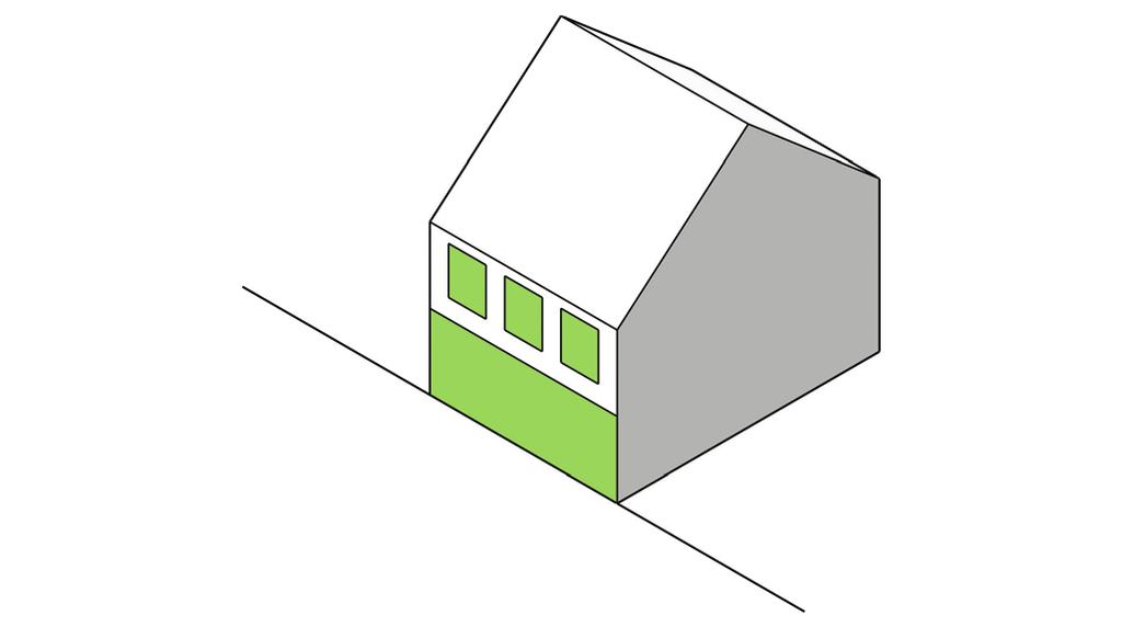 18 19 Gevelopbouw drieledige gevelopbouw: > > gelijkvloers: open, ingetogen kleurgebruik > > 1e verdiepingen: gesloten, baksteenarchitectuur > > geen glasarchitectuur over twee verdiepingen dakrand