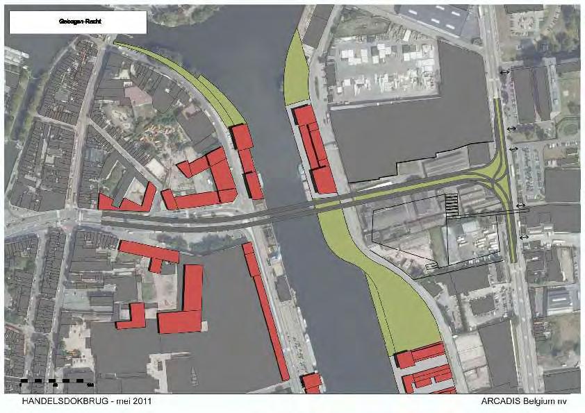 Inrichtingsprincipes Deze visie vertaald zich in de vorm van het wegtracé: er wordt geopteerd om het tracé recht over het water te laten gaan, met genoeg afstand van de bebouwing aan beide