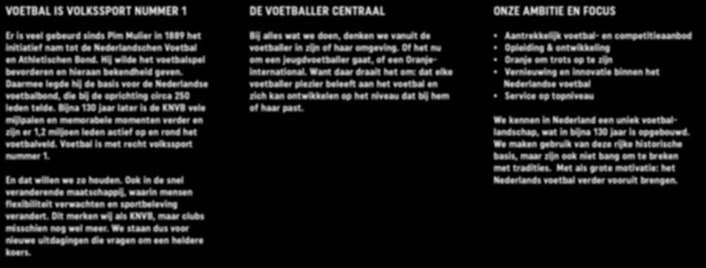 42 VOETBAL IS VOLKSSPORT NUMMER 1 Er is veel gebeurd sinds Pim Mulier in 1889 het initiatief nam tot de Nederlandschen Voetbal en Athletischen Bond.