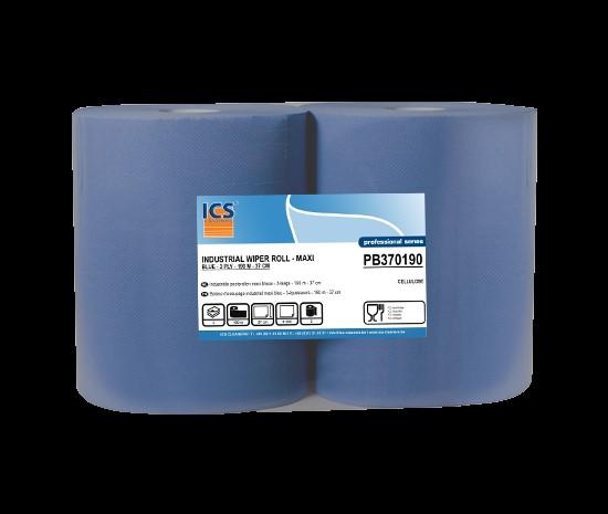 PB370 PW02 DISPOSABLES - BLUE CLEANING PAPER MAXI BLUE 190 m - 37 cm - 3ply ZIGZAG TOWEL NL - Blauw poetspapier.