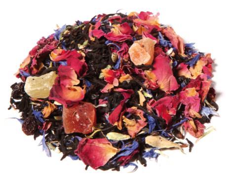 100 gram: 5,00 Rozenparadijs zwart blend Zwarte thee met mango rozen smaak Ingrediënten: Zwarte thee,