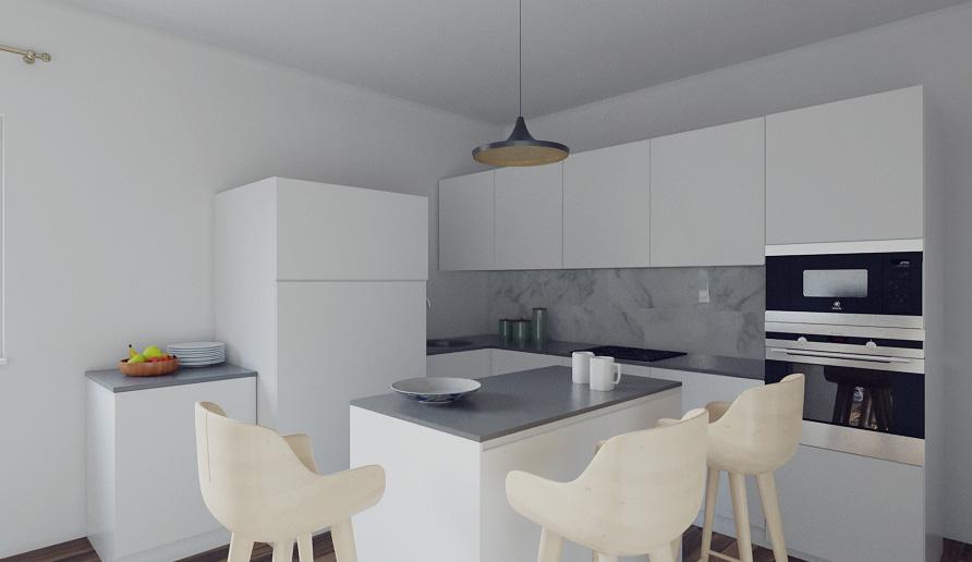 Visualisatie: keuken gelijkvloers appartement Homelab Homelab Belgium, Naamsevest 6,