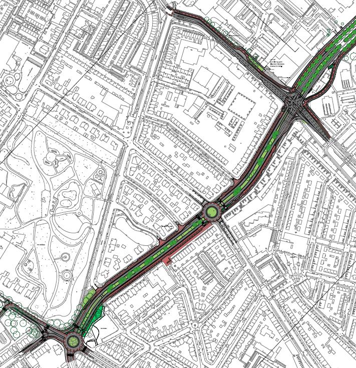 drie varianten reconstructie Oranjelaan Voorlopig Ontwerp met hoofdrijbaan 2x1 rijstrook en parallelweg met rotondes op de kruisingen o 2 x 1 rijstroken (4,50 m breed )zonder parkeren op de