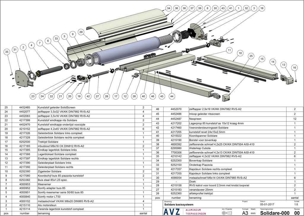 Exploded view Solidare veranda zonwering