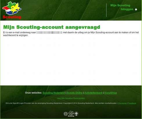 Als het systeem je wel kan vinden, dan krijg je het volgende scherm te zien: Het gebruikte e-mailadres is het adres dat op het inschrijfformulier van Scouting Heino is