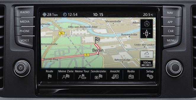 Het voor Car-Net Guide & Inform en App-Connect geschikte systeem beschikt over een 20,3 cm (8,0 inch) TFT kleurendisplay, een touchscreen met benaderingssensoren, een CD-speler met