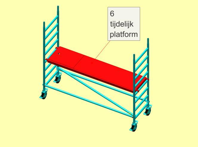 5: Plaats de horizontaal/diagonaal; 6: Plaats het (tijdelijk)platform (op de 5e sport