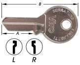 2.6 Sleutels en accessoires Clés et accessoires 707 Cilindersleutel, niet ingesneden, enkele freesrib, voor Viro-cilinder 6727(54-70- 80), voor 4 sluitiften, messing vernikkeld fbeelding =